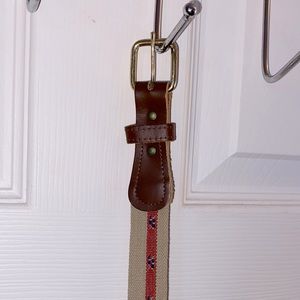 Vintage Genuine Brown Leather and Tan Woven Print Belt